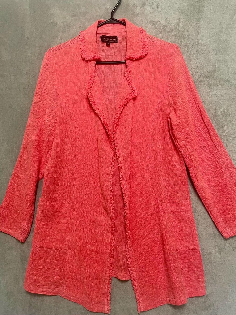 Linen Blend Italian made Fringed Open-Front Blazer